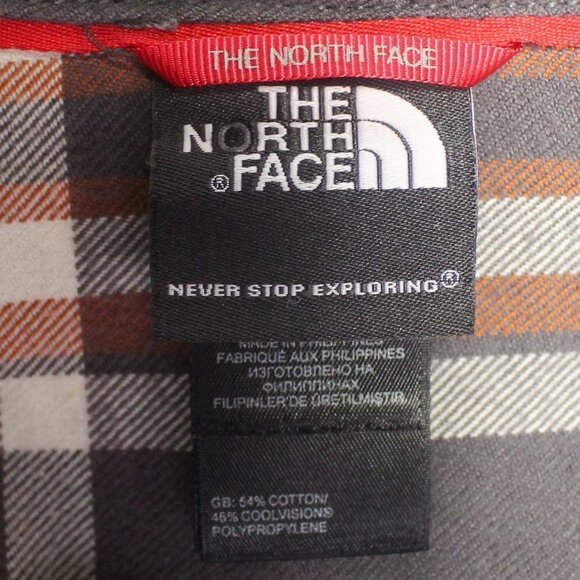 The North Face Grey Orange Flannel Plaid Button Down Shirt Men's Large - Picture 7 of 9
